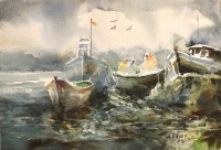 Abdul Hayee, 15 x 22 inch, Watercolor on Paper, Seascape Painting, AC-AHY-030